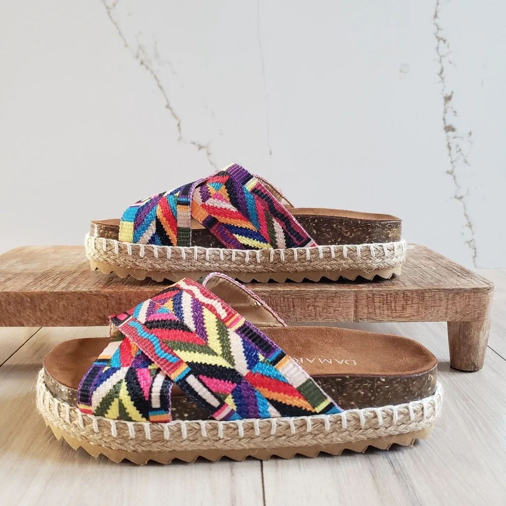 Damara Baasu Espadrille Sandals Womens 6 Rainbow Platform Chunky‎ Wedge
